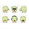 Slice of kaffir lime fruit cartoon character are playing games with various cute emoticons