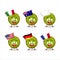 Slice of kiwi cartoon character bring the flags of various countries