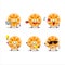 Slice of kumquat cartoon character with various types of business emoticons