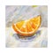 A slice of orange orange on the table. Acrylic painting card for design and print. Hand draw contemporary artwork