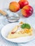 Slice of peach clafoutis