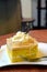 Slice of pear cream cake