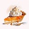 Slice of perfect pumpkin pie topped with whipped cream