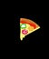 Slice of pizza on a black background. Triangular pizza stuffed mushroom and salami. Illustration appetizing pizza.