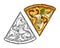 Slice pizza capricciosa. Top view. Vintage vector engraving