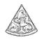 Slice pizza capricciosa. Top view. Vintage vector engraving