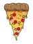 Slice of pizza with salami olive and meadow . Vector clip art fast food illustration