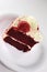 Slice of red velvet cake close up