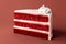 slice of red velvet cake, showcasing its moist layers and creamy frosting in exquisite detail. Generative AI