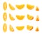 Slice section of orange isolated over the white background, set of different foreshortenings