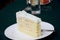 Slice of sponge cake with cream