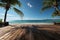 A slice of summer paradise, beach, wooden platform, palm trees, azure skies