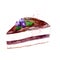 Slice of sweet cake with chocolate icing and blueberry. Vector watercolor dessert illustration.