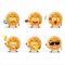 Slice of tangerine cartoon character with various types of business emoticons