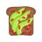 Slice of tasty toasted rye bread with avocado and pomegranate seeds. Healthy eating. Food icon. Flat vector design