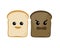 Slice of toast bread with smiley funny face and angry face