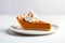 Slice of traditional pumpkin pie for Thanksgiving dinner, topped with whipped cream, generative AI