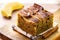 Slice of vegan banana cake, organic, typical bakery cake in Brazil made with cinnamon and fruits