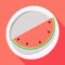 A slice of watermelon on a flat plate. Vector illustration