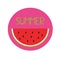 Slice of watermelon and the inscription summer on a pink background in a flat style. Vector graphic for design icon