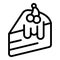 Slice of wedding cake icon outline vector. Creamy cherry cake
