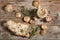 slice of wild mushroom pate on the wooden table