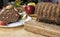 Sliced apple cinnamon bread. with decorations on wooden table. Made from apples, sugar, oil, eggs, flour. Homemade apple loaf cake