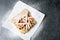 Sliced apple pie on paper, fruit baking