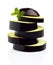 Sliced aubergine, eggplant arranged stack, pile isolated white