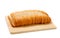 Sliced baked french bread on white