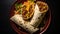 Sliced Beef Burrito With Carrot And Rice - Fusion Of Mexican And American Flavors