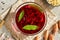 Sliced beetroot and spices in a bowl - preparation of beet kvass