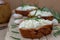 Sliced bread with light cheese on a wooden Board