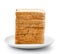 Sliced bread in plate on a white background