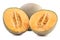 Sliced cantaloupe - Close up, clipping path, cut out. Beautiful tasty fresh ripe rock cantaloup melon fruit with seeds isolated on