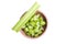 Sliced celery in deep wooden bowl