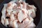 Sliced chicken diet meat in pan while cooking