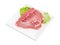 Sliced chilled pork loin with lettuce on white dish