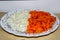 Sliced chopped raw vegetables - onions and carrots