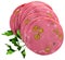 Sliced cooked mortadella sausage stuffed with olives