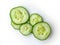 Sliced cucumbers on a white background