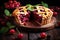 Sliced delicious cherry pie on wooden board