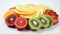 sliced fruits against white background