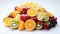 sliced fruits against white background