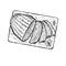 Sliced ham vector sketch. Overhead view of meat on the wooden board.