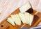 Sliced italian cured sheep cheese Pecorino