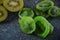 Sliced kiwi fruit  in pieces  fresh and dried