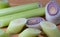 Sliced lemongrass stalk on board macro shot