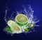 Sliced lime in water drops