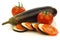 Sliced and mixed tomato and Suriname aubergine
